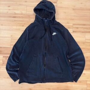 Vintage Nike Zip Up Hoodie Black Large Y2K Streetwear Swoosh Sweatshirt